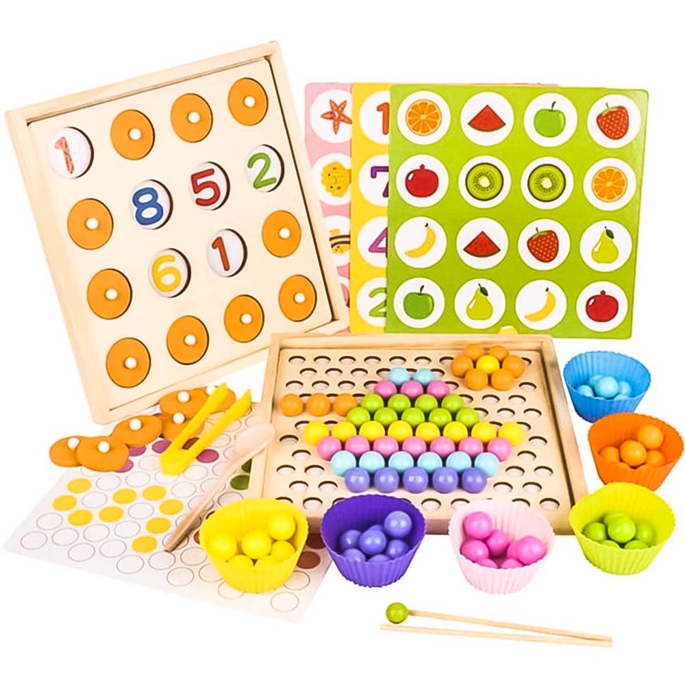 Multifunctional Beads Memory Game – 2-in-1 Wooden Brain Builder 🎲🌈