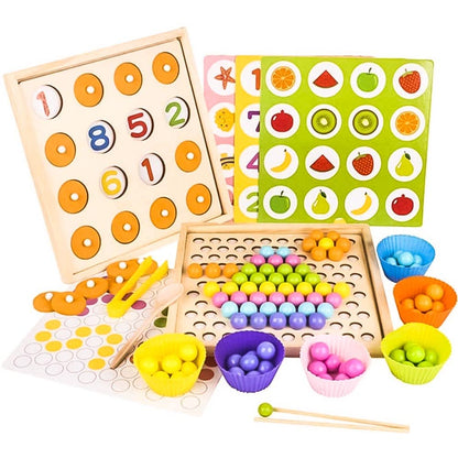 Multifunctional Beads Memory Game - 2-in-1 Wooden Brain Builder Cognitive & Motor Skills