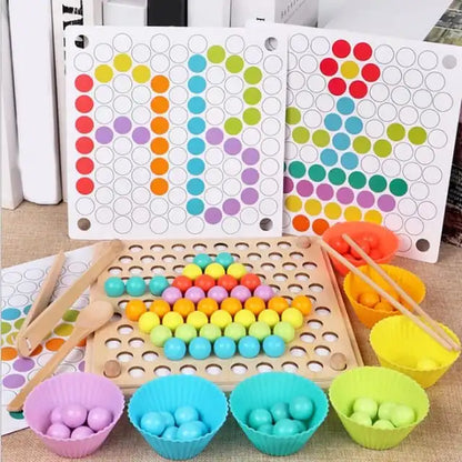 Multifunctional Beads Memory Game - 2-in-1 Wooden Brain Builder Cognitive & Motor Skills