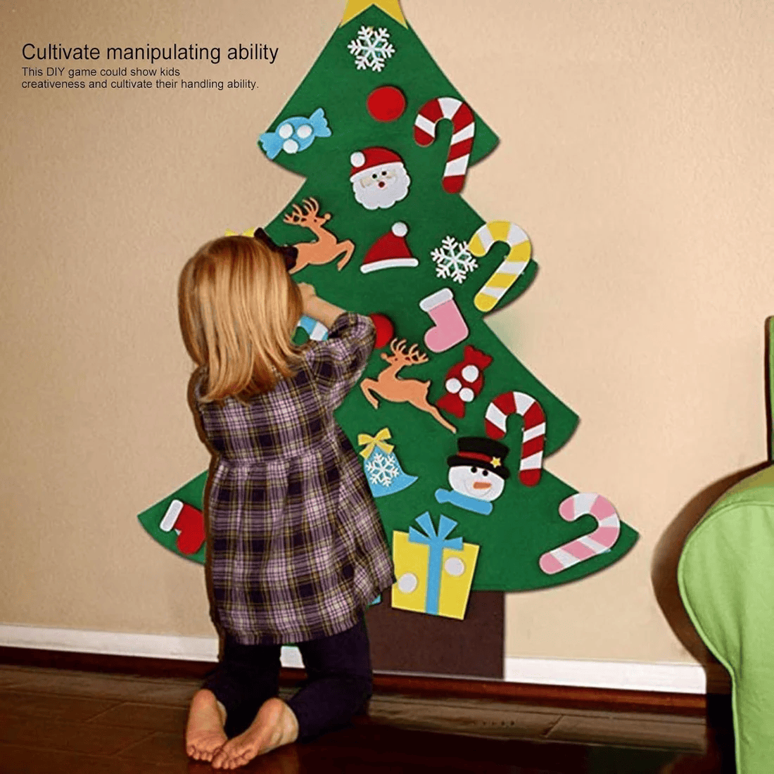 DIY Felt Christmas Tree Kit - Reusable Holiday Decorating Activity with Colourful Ornaments