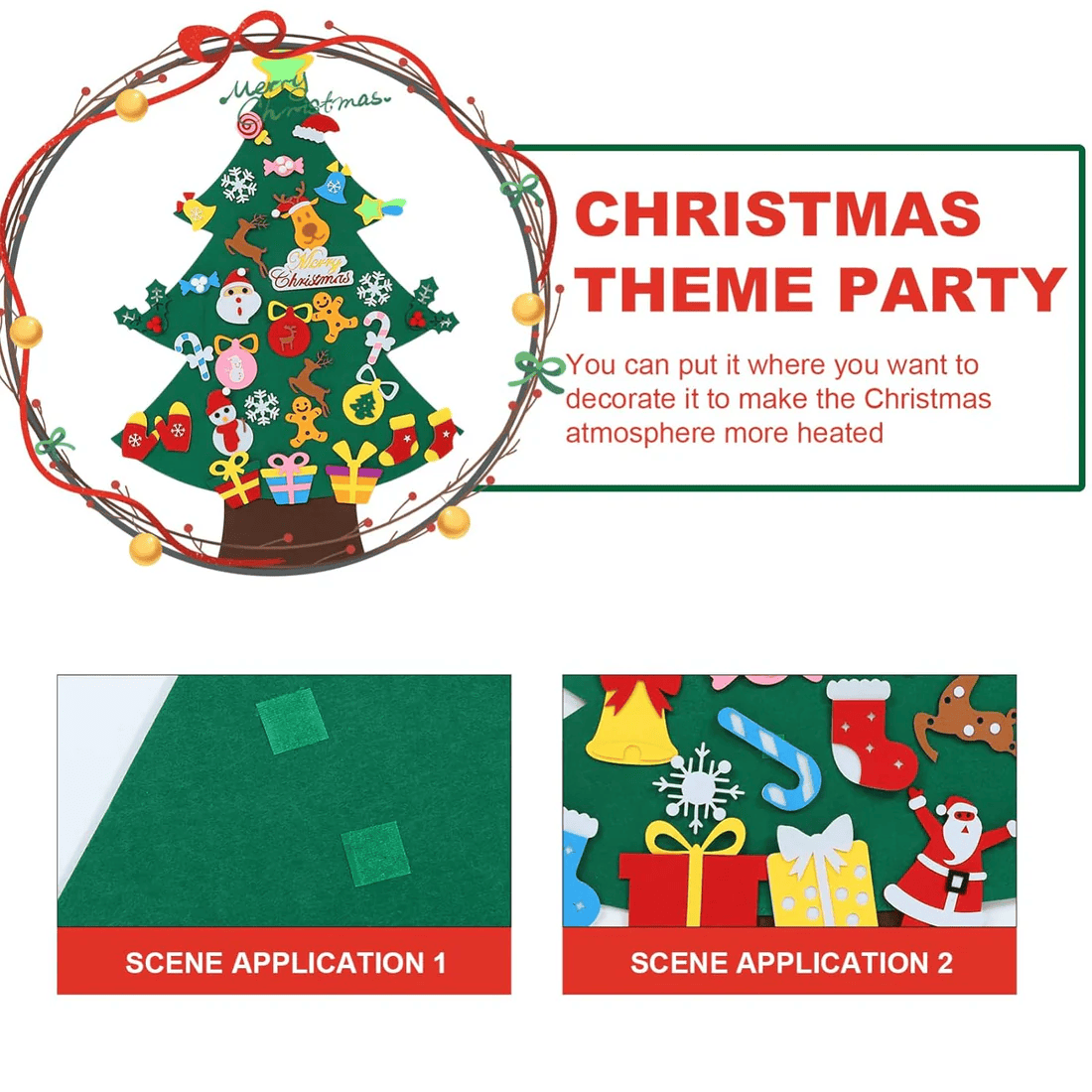 DIY Felt Christmas Tree Kit - Reusable Holiday Decorating Activity with Colourful Ornaments