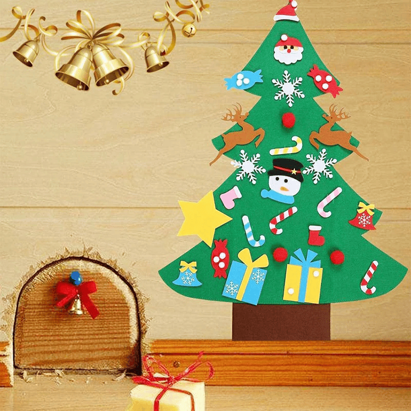 DIY Felt Christmas Tree Kit - Reusable Holiday Decorating Activity with Colourful Ornaments