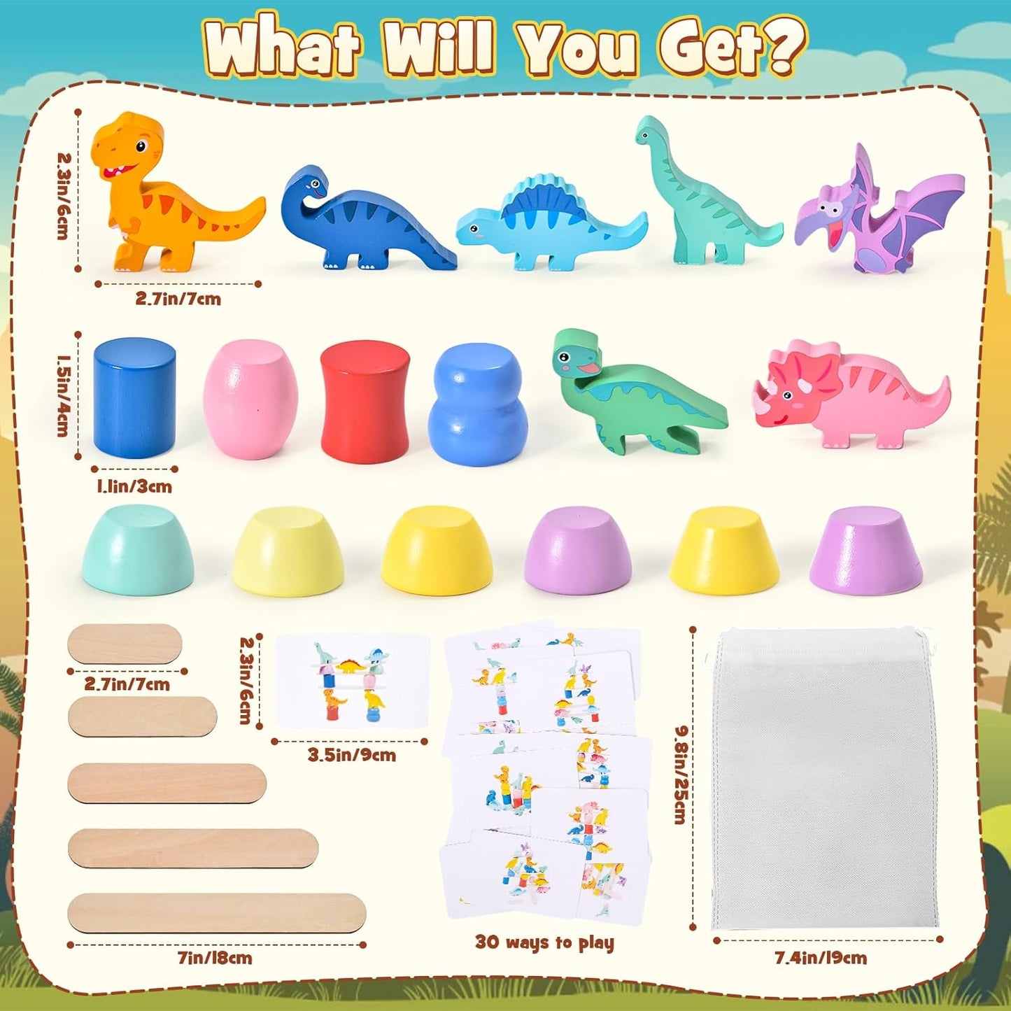 Wooden Dinosaur Stacking & Balance Game