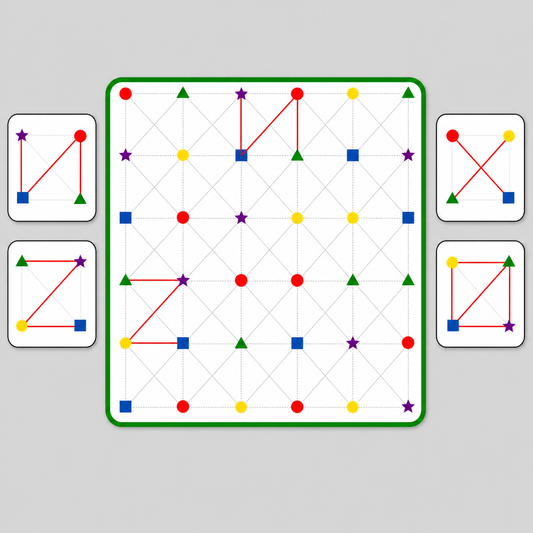 Geometric shapes on a grid with color-coded markers
