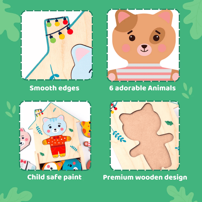 Wooden Animals Zoo Crew Mix & Match Dress Up Game Make & Create Studio