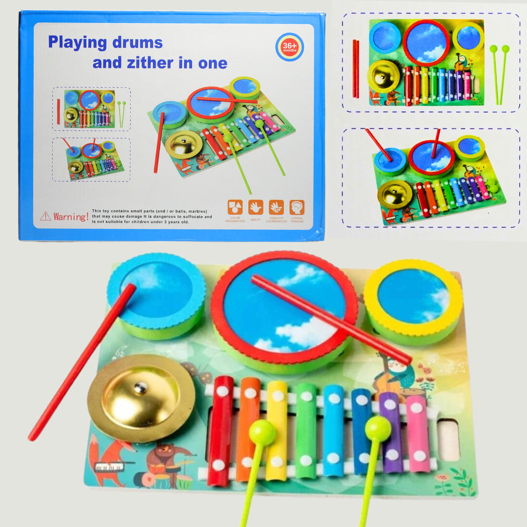2-in-1 Drum & Zither Musical Toy