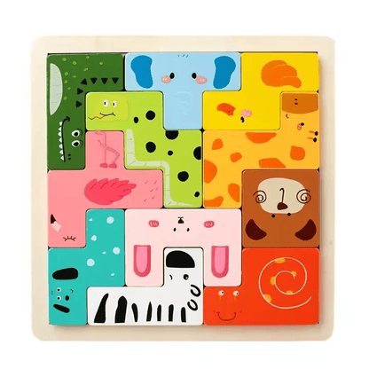 Shape Fit Tetris Challenge - Animal-Themed Wooden Logic Puzzle