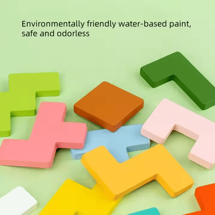 Shape Fit Tetris Challenge - Animal-Themed Wooden Logic Puzzle