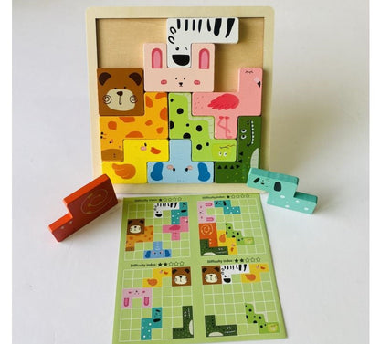 Shape Fit Tetris Challenge - Animal-Themed Wooden Logic Puzzle Cognitive & Motor Skills