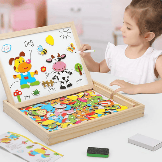 2-in-1 Animal Puzzle & Magnetic Drawing Station Make & Create Studio