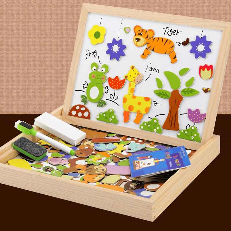 2-in-1 Animal Puzzle & Magnetic Drawing Station Make & Create Studio
