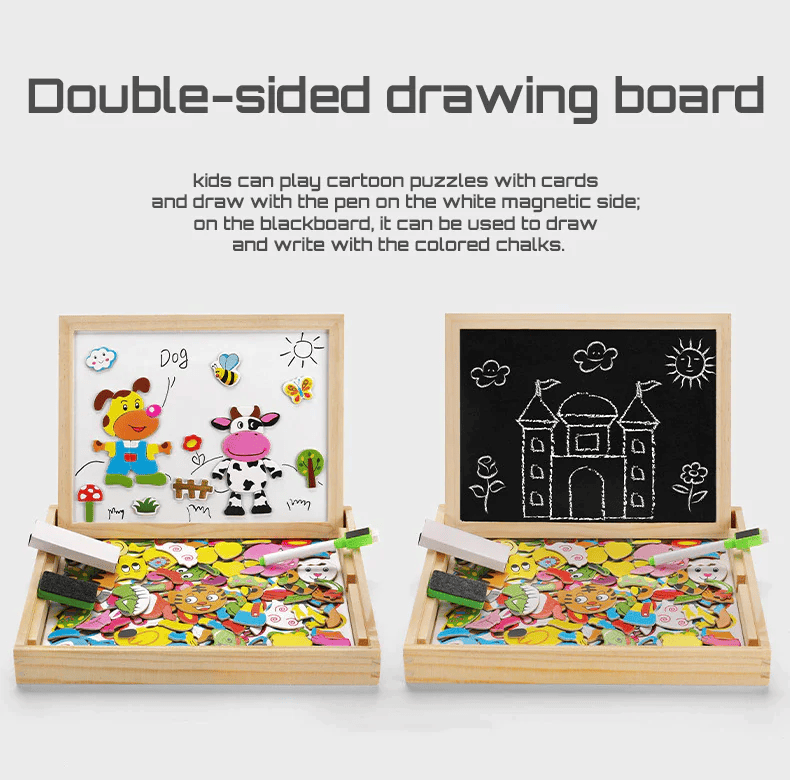 2-in-1 Animal Puzzle & Magnetic Drawing Station Make & Create Studio