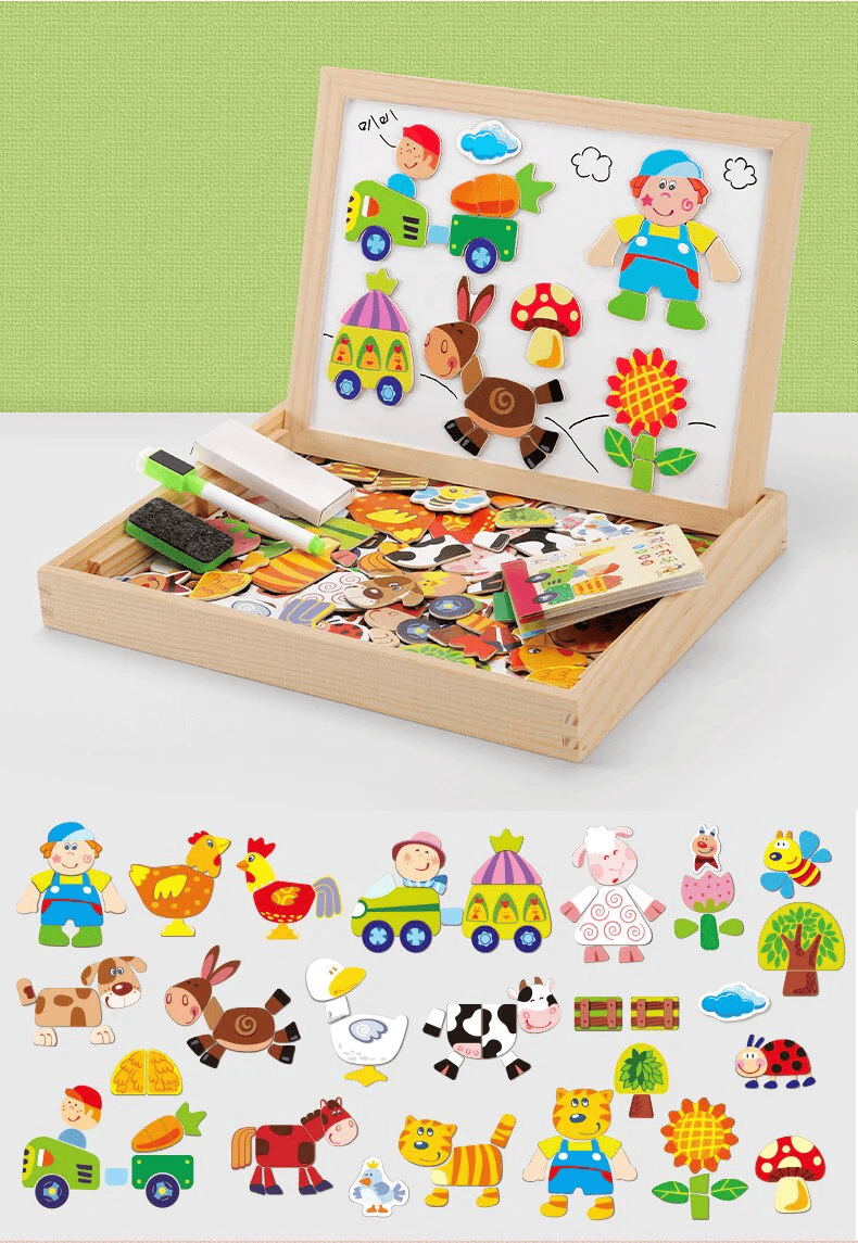 2-in-1 Animal Puzzle & Magnetic Drawing Station Make & Create Studio