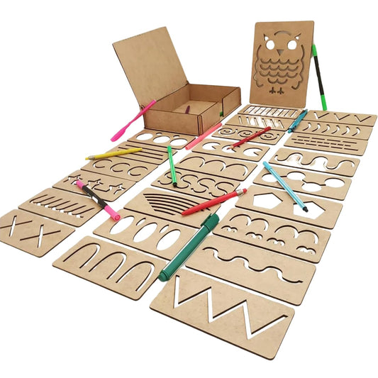 🎁 Educational Wood Handwriting Stencil Set With Box (24 piece) (100% off)