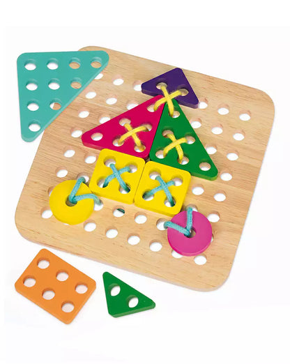Wooden Lacing & Threading Toy - Shape, Match & Thread with Fun