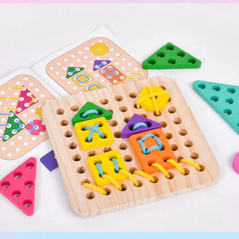 Wooden Lacing & Threading Toy – Shape, Match & Thread with Fun!