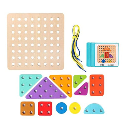 Wooden Lacing & Threading Toy - Shape, Match & Thread with Fun