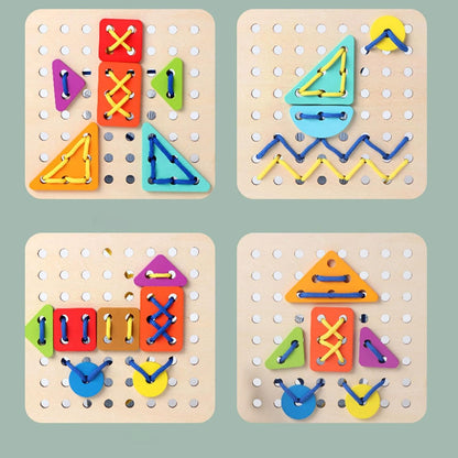 Wooden Lacing & Threading Toy - Shape, Match & Thread with Fun
