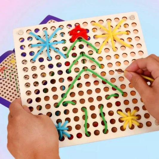 Wooden Lacing & Threading Toy - Shape, Match & Thread with Fun