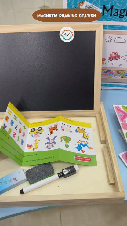 2-in-1 Animal Puzzle & Magnetic Drawing Station
