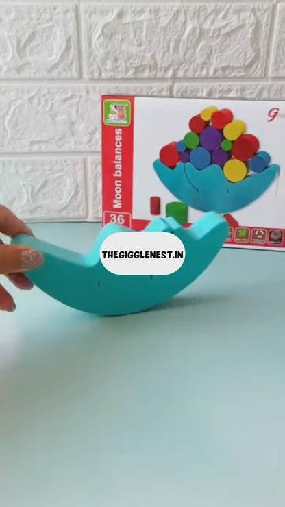 Wooden Moon Balancing Game - Stacking and Sorting Toy